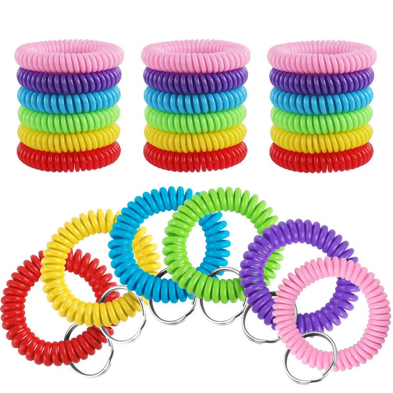 Heqishun 30 Pcs Wrist Coil Key Chain Bulk Spring Spiral Keychain Wrist Keychain Stretch Lanyard Keychain Rings - 6 Colors - Image 1